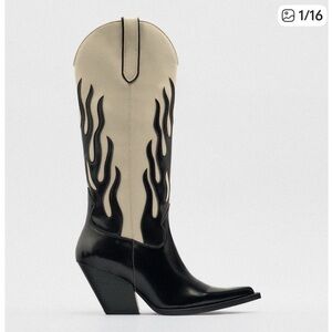 Zara Black and Cream Flame Western Boots